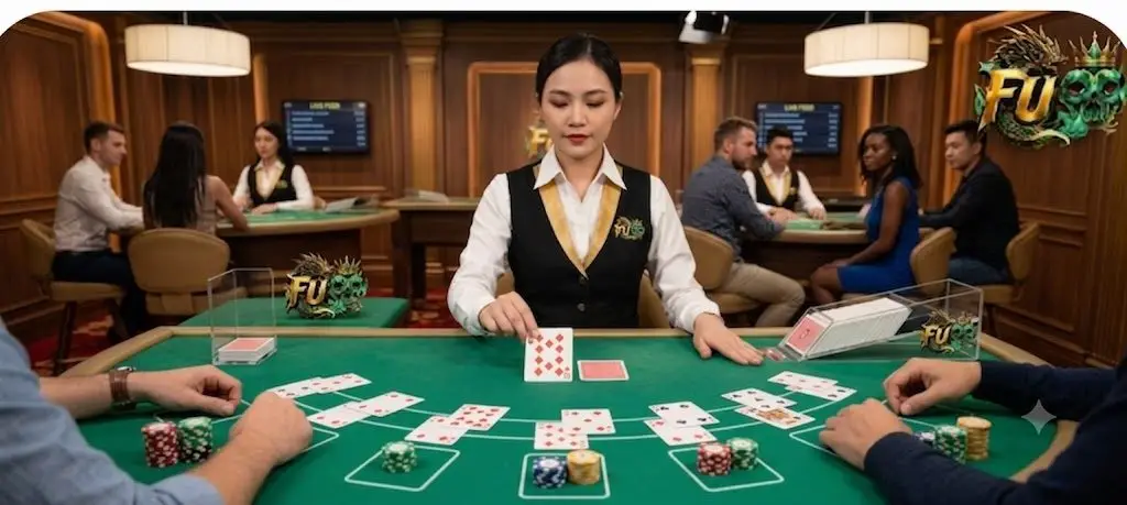 Dealer turns over cards